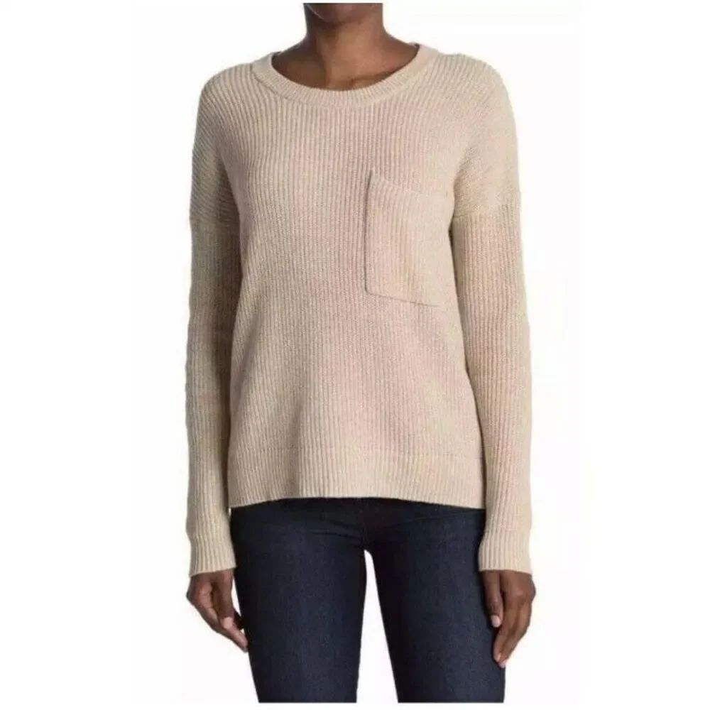 Madewell Women'sāTan Oatmeal Thompson Pocket Pullover Sweater sz XS